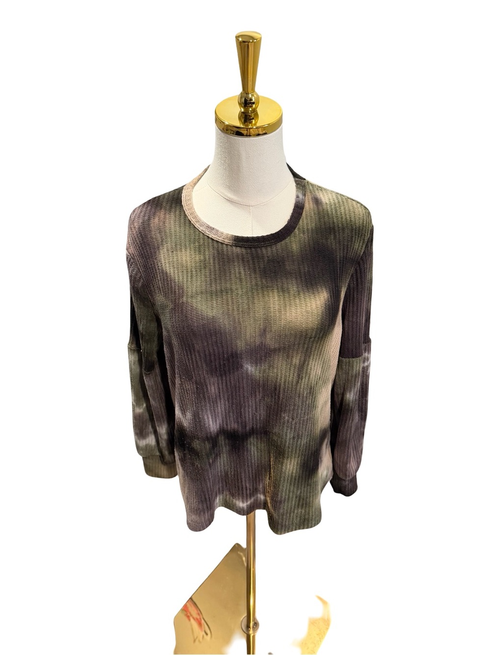 Philosophy Ribbed Olive Tie-Dye Long-Sleeve Crewneck Top